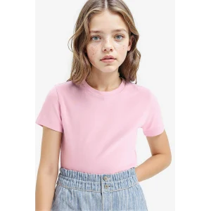 Defacto B3054A8PN444 Pembe Slim Fit Dar Kesim Bisiklet Yaka Ribana Basic Düz Kısa Kollu Tişört Kız Çocuk