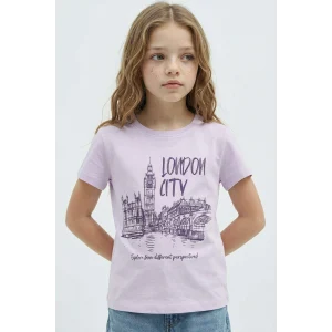 Defacto E0349A8PR143 Mor Bisiklet Yaka Baskılı Kısa Kollu Tişört Kız Çocuk