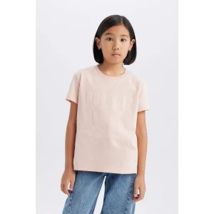 Defacto E0490A8PN287 Pembe Bisiklet Yaka Baskılı Kısa Kollu Tişört Kız Çocuk