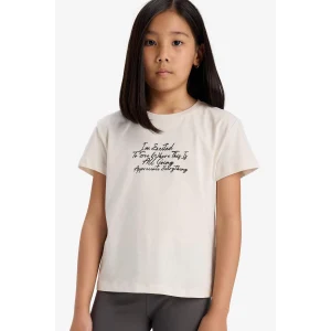 Defacto E5892A8BG697 Bej Bisiklet Yaka Baskılı Kısa Kollu Tişört Kız Çocuk