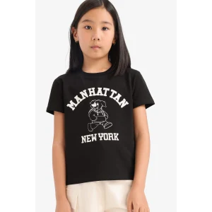 Defacto E5900A8BK81 Siyah Bisiklet Yaka Baskılı Kısa Kollu Tişört Kız Çocuk