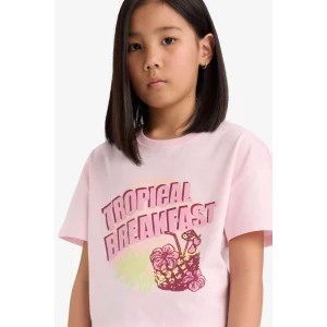 Defacto E0358A8PN74 Pembe Boxy Fit Bisiklet Yaka Baskılı Kısa Kollu Tişört Kız Çocuk