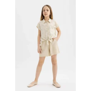 Defacto B5050A8BG743 Bej Viskon Şort Kız Çocuk