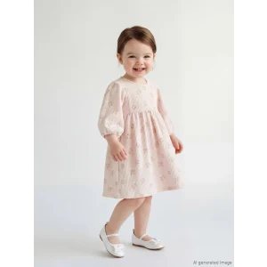 LCW baby Pembe Çiçekli Fırfırlı Kız Bebek Elbise