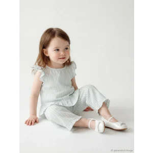 LCW baby Mavi Fırfırlı Kız Bebek Müslin Bluz ve Pantolon