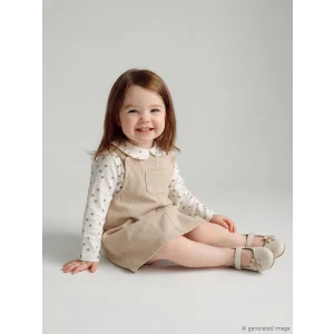 LCW baby Bej Bebe Yaka Desenli Kız Bebek Gabardin Elbise