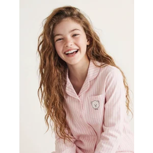 LCW Kids Beyaz Gömlek Yaka Kız Çocuk Pijama Takımı