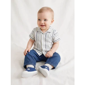 LCW baby Ekru Kısa Kollu Gömlek ve Pantolon Erkek Bebek Takımı