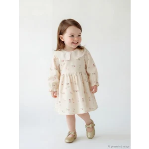 LCW baby Bej Bebe Yaka Çiçek Desenli Kız Bebek Gabardin Elbise