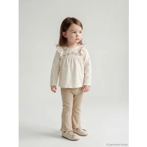 LCW baby Bej Nakış Desenli İspanyol Paça Kız Bebek Bluz ve Tayt