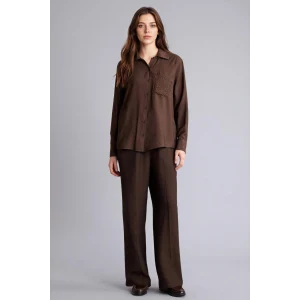 Defacto G9133AXBN539 Kahve Relax Fıt Krinkıl Kumaş Gömlek