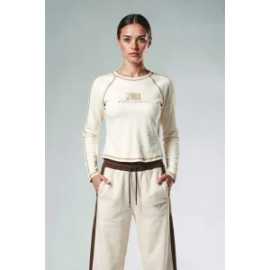 Defacto F8237AXER98 Ekru NBA Wordmark Uzun Kollu Tişört