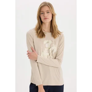 Defacto E6814AXBG186 Bej Regular Fit Bisiklet Yaka Baskılı Uzun Kollu Tişört