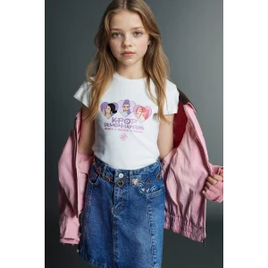 Defacto H3843A8ER105 Ekru Kpop - Demon Hunters Ribana Tişört Kız Çocuk