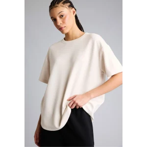 Defacto D7127AXER218 Ekru Oversıze Bisiklet Yaka Sporcu Modal Kısa Kollu Tişört