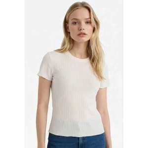 Defacto K7064AZWT32 Beyaz Fıtted Fitilli Kaşkorse Tişört