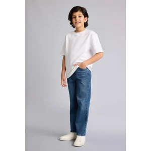 Defacto F8436A8NM28 Mavi Wıde Leg Düz Paça Jean Pantolon Erkek Çocuk