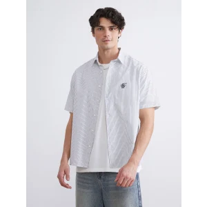 XSIDE Siyah Regular Fit Kısa Kollu Çizgili Poplin Erkek Gömlek