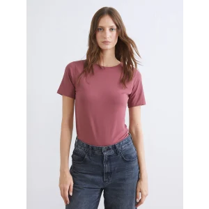 LCWAIKIKI Basic Pembe Bisiklet Yaka Kadın Tişört