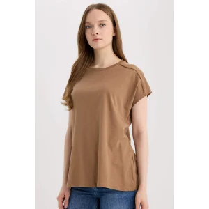 Defacto E4367AXBN589 Kahve Bisiklet Yaka Flamlı Pamuk Kısa Kollu Tişört