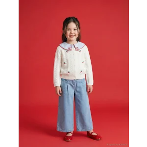 LCW Kids İndigo Beli Lastikli Wideleg Kız Çocuk Jean Pantolon