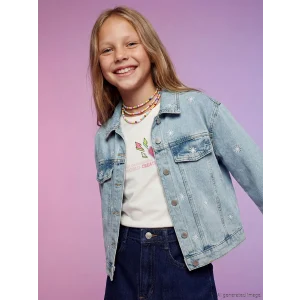 LCW Kids Mavi Çiçek Nakışlı Kız Çocuk Jean Ceket