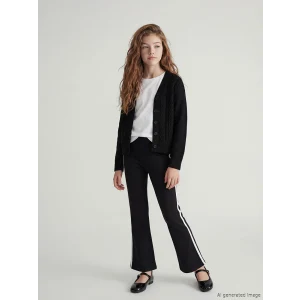 LCW Kids Siyah Şeritli Kız Çocuk İspanyol Paça Tayt