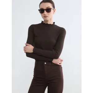 LCW Modest Kahverengi Fırfırlı Dik Yaka Kadın Body