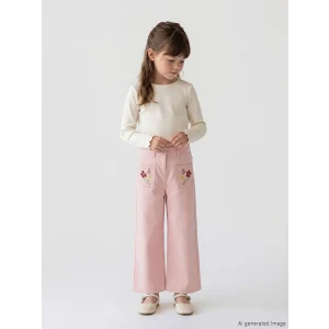 LCW Kids Pembe Beli Lastikli Çiçekli Kız Çocuk Pantolon