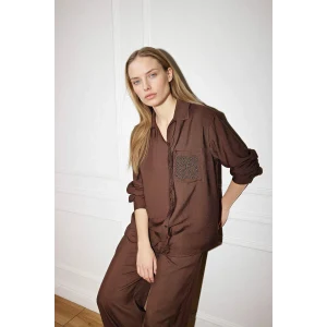 Defacto G9133AXBN539 Kahve Relax Fıt Krinkıl Kumaş Gömlek