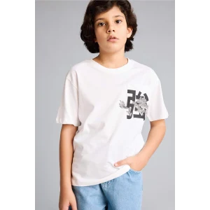 Defacto G7468A8WT34 Beyaz Baskılı Tişört Erkek Çocuk