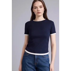 Defacto F3504AXNV245 Lacivert %100 Pamuk Slım Fıt Ribana Tişört