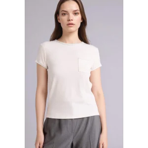 Defacto G9548AXER105 Ekru Slım Fıt Bisiklet Yaka Ribana Kısa Kollu Tişört