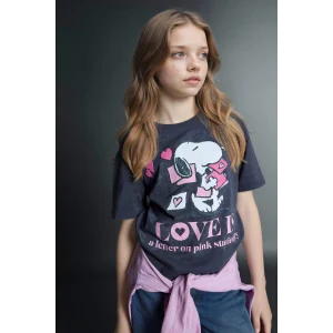 Defacto G8188A8AR1 Antrasit Snoopy Relax Fıt Tişört Kız Çocuk