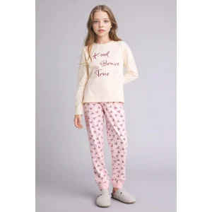 Defacto H0105A8ER233 Ekru 2li Pijama Takımı Kız Çocuk