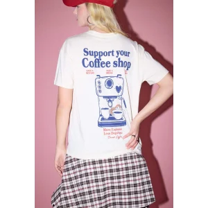 Defacto G2437AXER103 Ekru %100 Pamuk Overshırt Fıt Sırt Baskılı Tişört