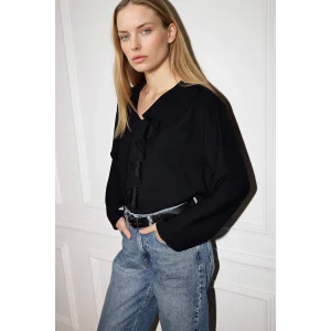 Defacto G9142AXBK81 Siyah Relax Fıt Krinkıl Kumaş Volanlı Bluz