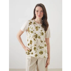LCW Grace Bej Bisiklet Yaka Çiçekli Bluz