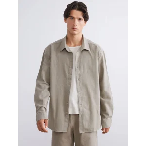 XSIDE Bej Regular Fit Uzun Kollu Keten Görünümlü Erkek Gömlek