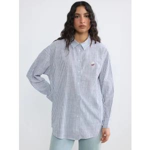 LCW Modest Lacivert Çizgili Poplin Kadın Gömlek Tunik