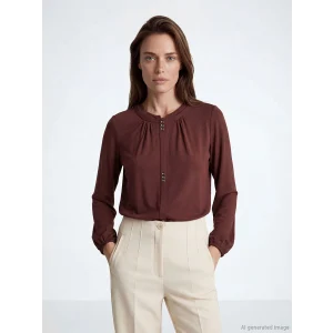 LCW Grace Kahverengi Bisiklet Yaka Büzgülü Bluz