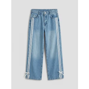 LCW Kids Mavi Wideleg Fiyonklu Kız Çocuk Jean Pantolon