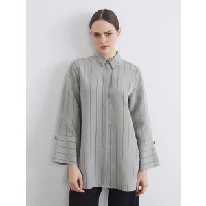 LCW EVERYDAY Yeşil Çizgili Modal Karışımlı Kadın Gömlek Tunik