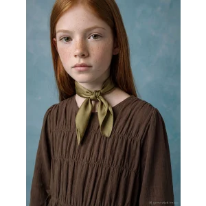 LCW Girls Studio Kahverengi Bisiklet Yaka Büzgülü Kız Çocuk Elbise