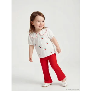 LCW baby Ekru Bebe Yaka Kız Bebek Bluz ve Tayt