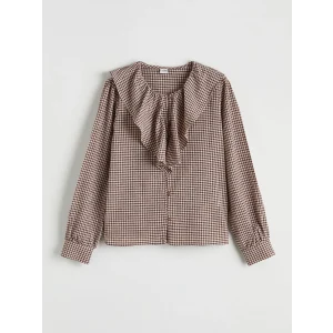 LCW Kids Bordo Ekose Desenli Fırfırlı Kız Çocuk Keten Karışımlı Gömlek