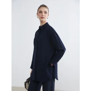 LCW Modest Lacivert Bağlama Detaylı Kadın Gömlek Tunik