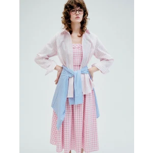 XSIDE Pembe Çizgili Oversize Poplin Kadın Gömlek