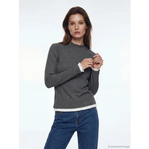 LCW Modest Antrasit Dik Yaka Fırfırlı Kadın Body