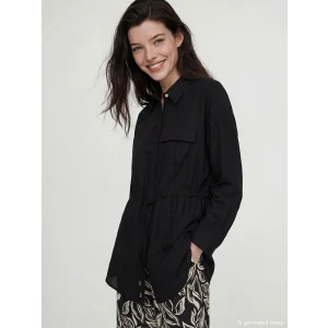 LCW Comfort Siyah Bağlama Detaylı Büzgülü Kadın Gömlek